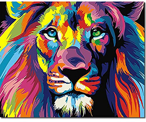 Fuumuui Peinture par Numéros Adultes et Enfants Débutants Peinture Y Compris Pinceaux et Peintures Acryliques 40 x 50 cm - Animaux, Lions Colorés