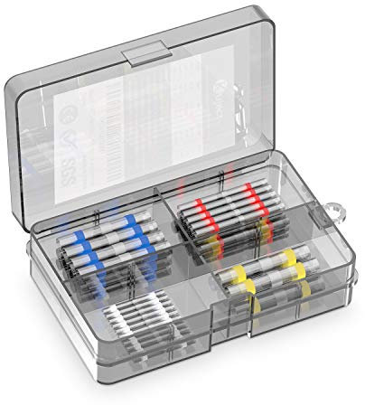 Kuject 50PCS Solder Seal Wire Connectors, Waterproof Heat Shrink Butt Connector Solder Sleeve Self-Solder Insulated Electrical Butt Splice Wire Terminals for Marine Automotive Boat Truck Wire Joint