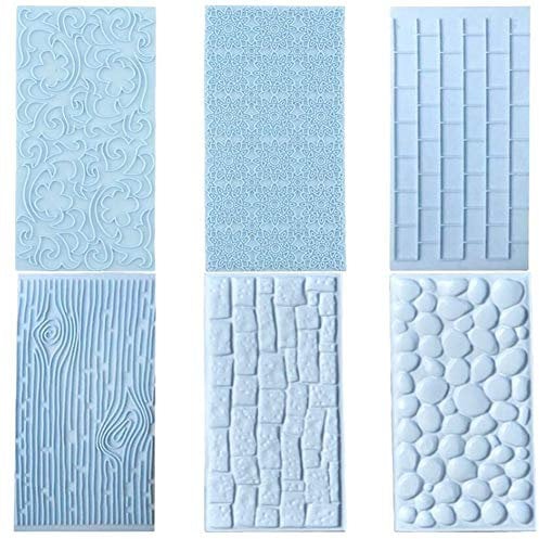 6 Piece DIY Chocolate Icing Sugar Texture Emboss Baking Mold,Gum Paste Making Template Silicone Impression Mat,Fondant Cake Decoration Tree Bark Lace Brim Mould,Kitchen Baking Mat,Bakeware Cake Mold