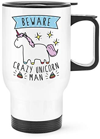 Beware Crazy Unicorn Man Travel Mug Cup with Handle