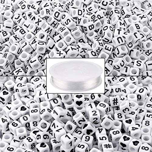 Augshy 1000pcs 6mm Square White Acrylic Letter Beads for Jewelry Making, DIY Crafting & Personalized Gifts