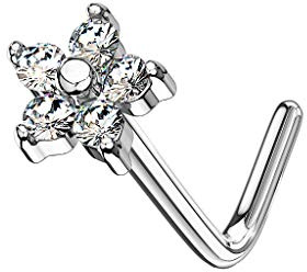 beyoutifulthings Nasen-Piercing Blume ZIRKONIA 4,6mm Nasen-Ring Nasen-Stecker L-Form Chirurgenstahl Multicolor Stab-Länge 6mm