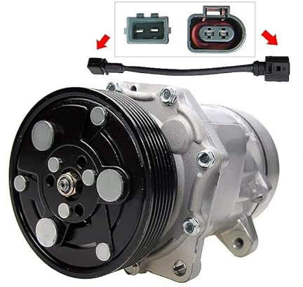 BESTPRICE compressore aria condizionata con puleggia per SANDEN SD7V16 incl. adattatore spina ovale e quadrata