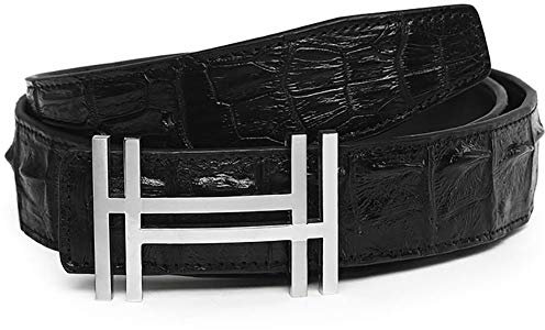 RosyU Herren-Gürtel aus Krokodilleder, 38 mm, schwarz/silberfarben, 105cm/(34-36)