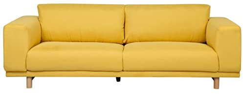 3-Sitzer Sofa Stoffbezug gelb mit Holzbeinen 220 cm lang Retro-Stil Nivala
