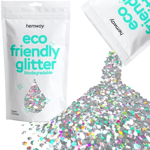 Hemway Eco Friendly Biodegradable Glitter - Silver Holographic | Super Chunky Plant-Based Metallic Flakes for Arts & Resin Crafts | Bio Supplies for Festival, Hair, Face, Body & Nail Art | 100 g