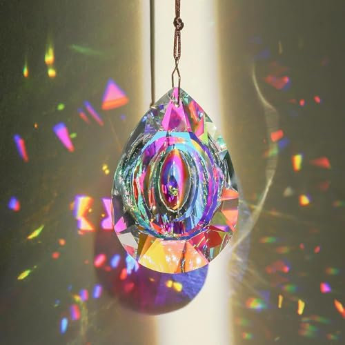 HDCRYSTALGIFTS 1 x bunte Lampen-Prismen, Teile, Kronleuchter, Glaskristalle, hängende Longan-Tropfen-Anhänger, 76 mm