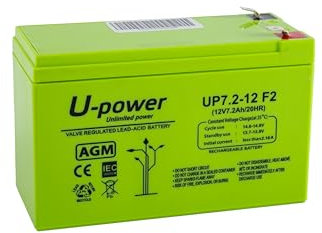U-Power - Hermetische AGM-Blei-Säure-Batterie 7.2Ah 12V - Akkus Faston F2 6.3mm