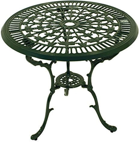 DEGAMO Bistrotisch Gartentisch in Jugendstil Optik aus Aluminiumguss dunkelgrün, 70cm Durchmesser, wetterfest, Outdoor