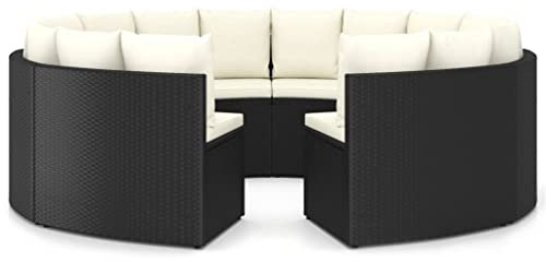 vidaXL Gartensofa Set 8-TLG. mit Auflagen Fächerförmiges Design Gartenmöbel Garten Garnitur Sitzgruppe Sofa Sitzgarnitur Gartenset Poly Rattan Schwarz