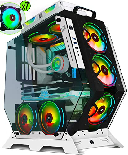 KEDIERS PC Case C570 ATX Mid Tower Gehärtetes Glas Gaming Computer Open Frame Gehäuse mit 5 PWM ARGB Fans (Weiß)
