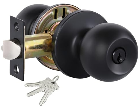 Lanwandeng Matte Black Door Knobs with Lock and Keys, Interior/Exterior Door Knob for Bedroom or Bathroom, Entry Door Lock