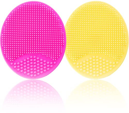 Baby Bath Brush, Baby Cradle Cap Brush, Silicone Massage Brush, Silicone Scrubbers Exfoliator Brush, Baby Skin Scrubbers Essential for Dry Skin, Cradle Cap and Eczema 2 Pack (Small-Yellow&Red)