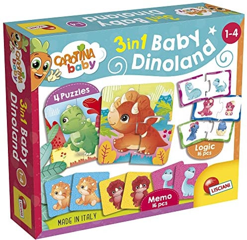 Lisciani – Baby Dinoland – 3 Spiele in 1 – Lernspiele – Rätsel – Memo – Logik – Dinosaurierspiele – Für Kinder von 1 bis 4 Jahren – CAROTINA BABY