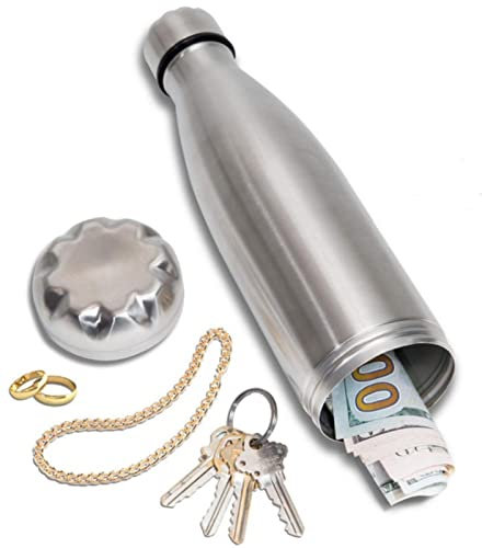 XKUN Borraccia La Bottiglia d'Acqua di Diversione può Asciugare Il Bicchiere di Acciaio Inossidabile Sicuro con Il Nascondiglio per I Soldi con Il Brevetto-Silver