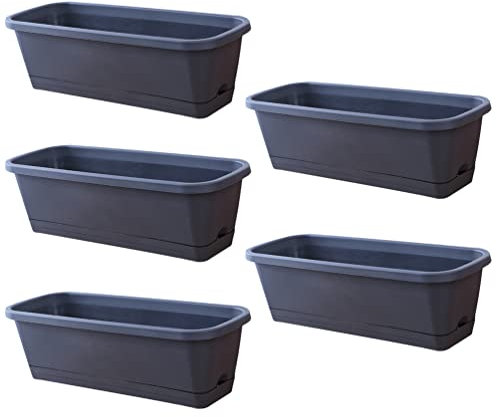 Yiiquan Pot de Fleurs Rectangulaire en Plastique avec Plateau Jardinieres Exterieur Intérieur Balcon avec Trou de Drainage pour Plantes Succulentes - Gris-Noir