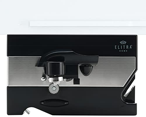 ELITRA HOME 3 in 1 Under Cabinet Electric Can Opener, Blade Sharpener, Bottle Opener, Under Counter Mount, for Large and Small Cans (Black)
