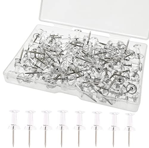 Smukdoo Push Pin,100 PCS Plastic Thumb Tacks Clear Push Pins Drawing Pins Map Pin for Pinboard,Bulletin Board (Transparent)