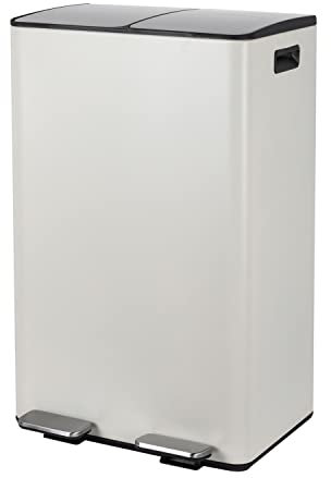 Ribelli Cubo de basura Duo de acero inoxidable – 60 litros (2 x 30 L), sistema de separación de basura con 2 compartimentos interiores, cubo de basura, cubo de basura, color gris claro