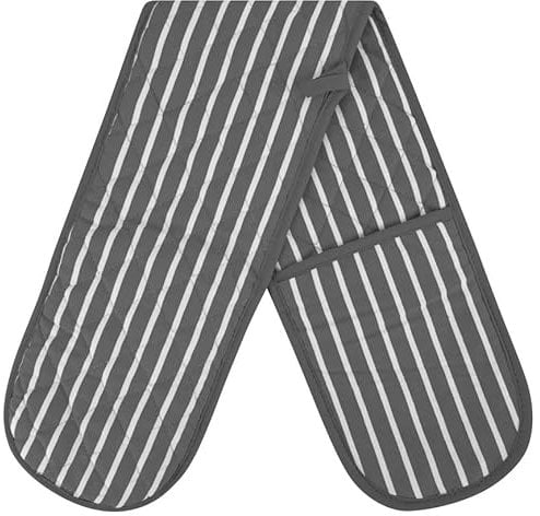 Grey Double Oven Gloves Heat Resistant Oven Mitts for Home Kitchen Baking and Cooking, Butchers Stripe Pot Pan Tray Double Oven Gloves, Heavy Duty Cooking Oven Gloves (Grey)