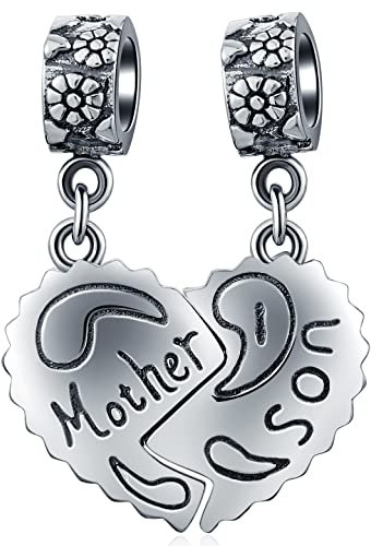 Mutter und Sohn Split Herz Anhänger Charms, Fit Pandora Muttertag Armband, 925 Sterling Silber Mother Son Dangle Bead, Geschenk für Oma/Mama Junge/Enkel/Pate