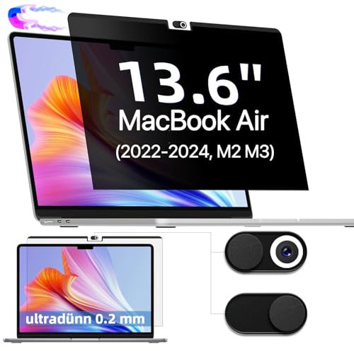 IPROKKO Filtre de Confidentialité Magnétique pour MacBook Air 13,6 Pouces (M2/M3, 2022/2024), Filtres d'écran pour Ordinateur Portable Amovible, Anti-Lumière Bleu Ecran Confidentialité