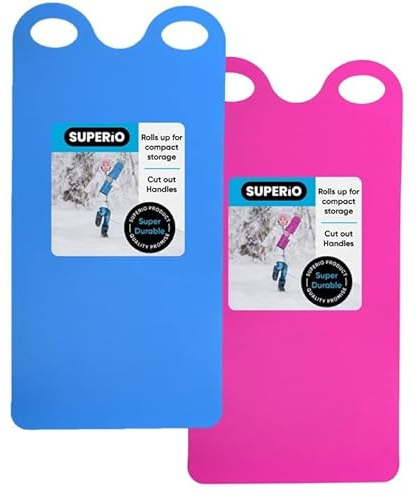 Superio Snow Slider Mat, Flexible Snow Sled Flying Carpet, Roll up Sleds for Kids and Adults 54 Lightweight Portable Plastic Snowboard Sled (Blue/Pink)