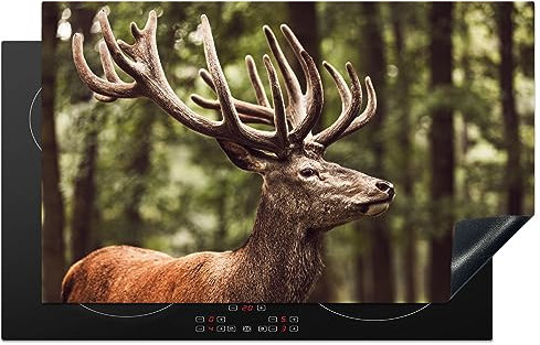 MuchoWow Herdabdeckplatte Ceranfeld Spritzschutz Küche Hirsch - Natur - Geweih - Wald - Tiere 83x51.5 cm Induktionsherd Abdeckung Induktionskochfeld Ceranfeldabdeckung