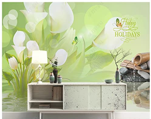 Fototapete 3D Effekt 3D Tapeten Calla Lilie Blume Schmetterling Wandgemälde Vlies Wandbild Tapete Für Wohnzimmer Schlafzimmer 250(W) X175(H) Cm