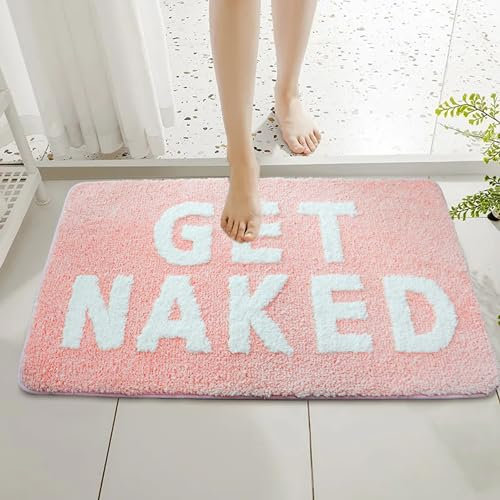 Firecos Get Naked Badematte Fußmatte rutschfeste Türmatte Fussmatte Microfiber Badezimmermatte Badewanne Duschteppich Badteppich für Badezimmerdekoration (Rosa, 50x80cm)