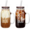 ANOTION Mason Jar Eiskaffeetasse mit Griff, 680 ml, normale Öffnung, Einmachgläser mit Deckel und Strohhalm, wiederverwendbar, Boba-Becher, Flaschen für Reisen, Büro, Zuhause, Weiß
