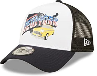 New Era A-Frame Adjustable Trucker Cap USA New York Flagge Auto Blau Weiß - One-Size