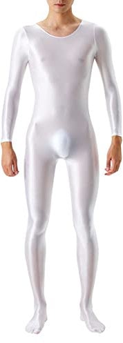Herren Einteiler Bodysuit Glänzende Langarm Body Wetlook Metallic Einteiler Lack Leder Overall Ganzkörperanzug Langarm Jumpsuit Overall Tanztrikot Ballettanzug Turnanzug Ballettanzug