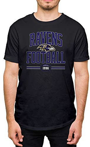Hybrid Sports NFL Football Arch – Offizielles Lizenzprodukt für Erwachsene, kurzärmeliges Fan-T-Shirt für Männer und Frauen, Baltimore Ravens - Schwarz, XL