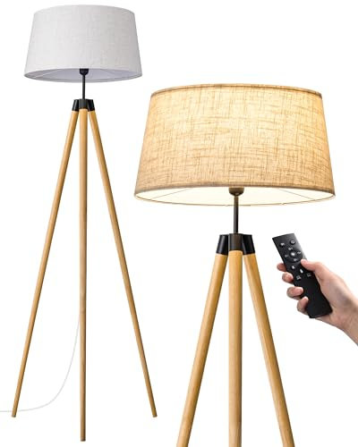EDISHINE Tripod Floor Lamp, Standing Lamp with Linen Lampshade, Dimmable & Adjustable Color Temperatures, Floor Lamps for Living Room, Bedroom, LED Bulb Included, Wood