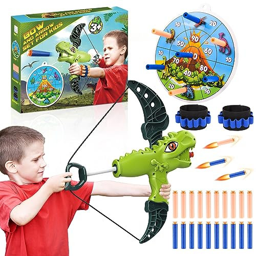 Veopoko Toys for Boys, Dinosaur Toys Bow and Arrow Set Kids Age 3+, Outdoor Toys Archery Set