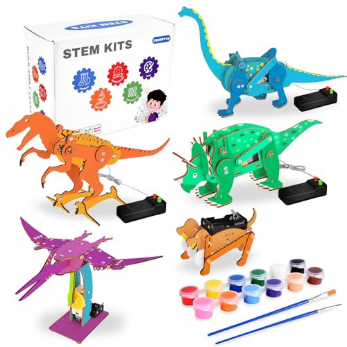 3D Holz Puzzle für Kinder, Leuchtender Holzbausatz Mechanischer Construktion mit LED-Licht, Lernspielzeug Weihnachtstag Geburtstags Geschenk (Dinosaurier)