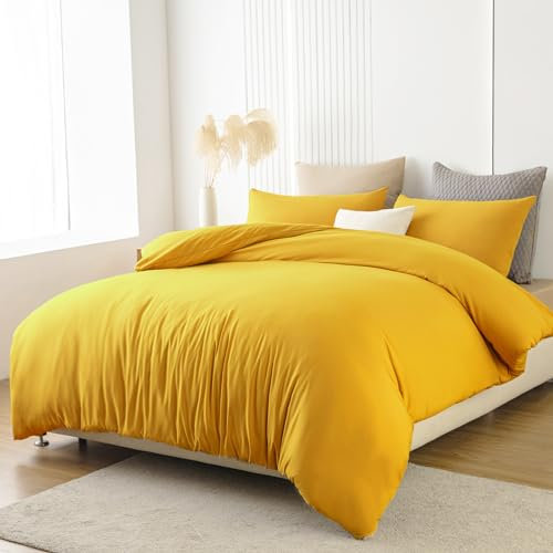 Soifox Ropa de Cama de 200 x 200 cm, Microfibra Amarilla, no Necesita Planchado ni Arrugas, Funda nórdica de 200 x 200 cm y Funda de Almohada de 80 x 80 cm, 2 Piezas de Ropa de Cama con Cremallera