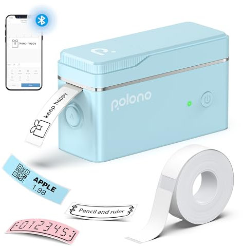 POLONO Etikettendrucker, P31s Bluetooth Etikettiergerät Selbstklebend Beschriftungsgerät Mini Label Printer Tragbarer Labeldrucker mit iOS Android,Für Zuhause, Büro, Blau