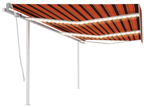 Balkon überdachung Türüberdachung Regenschutz Balkon Gelenkarmmarkise Einziehbar mit LED 6x3,5 m Orange und BraunGeeignet für Haustür,Balkon, Pavillion