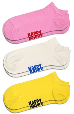 Happy Socks Solids Edition - Chaussettes colorées en coton bio - Chaussettes unies pour homme et femme, Lot de 3 paires de chaussettes solides - Rose, blanc et jaune, 38-42