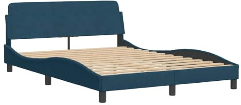 vidaXL Bettgestell, Polsterbett Bett mit Kopfteil Dover, Bettrahmen mit Lattenrost für Schlafzimmer, Schlafzimmerbett Doppelbett, Blau 140x190cm Samt