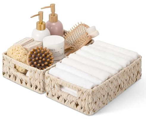 GRANNY SAYS Aufbewahrungskorb, 2er-Pack Körbe, Korb geflochten, Flechtkorb für Badezimmer, weiß Korb für Regal, wasserdicht Körbchen geflochten, Regalkörbe mit Griffen, Baskets, Geschenkkorb leer