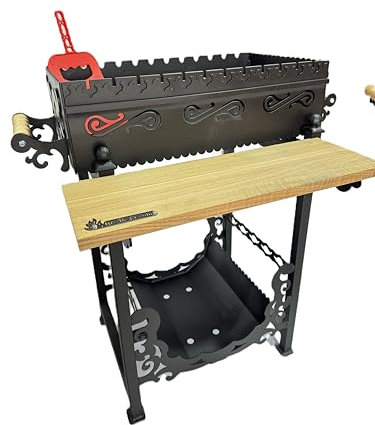 Grill, Mangal, BBQ Vostochnij, Gartengrill, Grill mit 4 mm Stahl. Holzregal, Holzfach, bis zu 12 Schaschlik-Spieße, Picknick grill, Camping