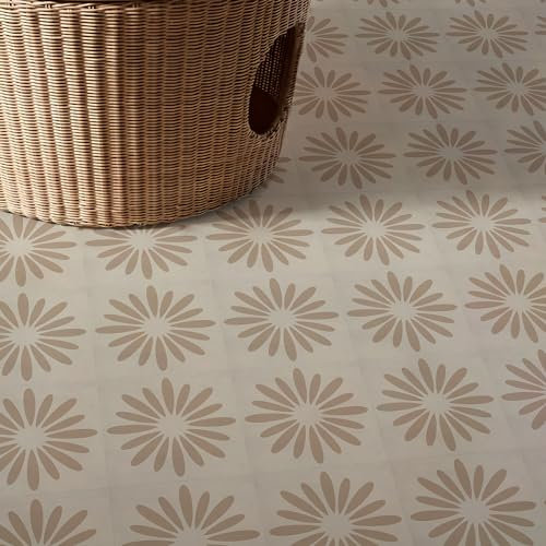 Alwayspon Tile Sticker, 25PcsX20cm/8inch Cream White Floral Self Adhesive Stick on Tiles Transfer Sticker for Bathroom Kitchen, Splashback, Peel and Stick Vinyl Floor Wall Tiles Sticker