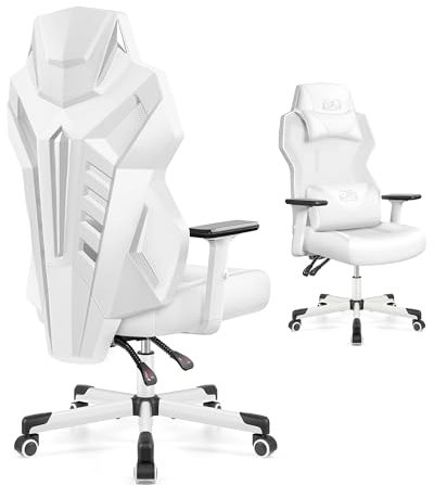 OneGame Silla Gaming, Transpirable Ergonómica Silla Gamer Adulto Estilo Carreras de Ordenador reposabrazos 3D Respaldo Ajustable Silla Escritorio con Soporte Lumbarjustable 150KG, Blanco