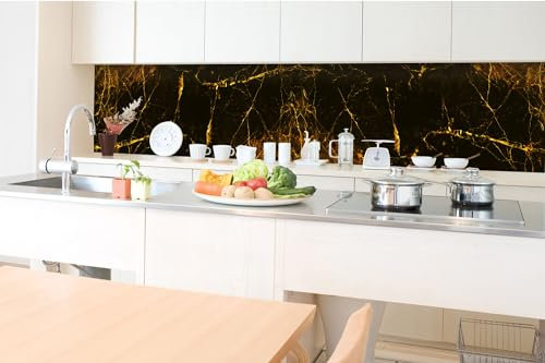 Dimex Küchenrückwand Folie Selbstklebend SCHWARZGOLDENER MARMOR 350 x 60 cm | Klebefolie - Dekofolie - Spritzschutz für Küche | Made in EU