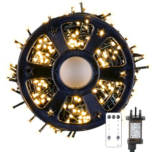Twinkle Star Fairy Lights Plug in, 50m 500 LED Xmas Outdoor Waterproof, Remote/8 Modes/Timer, Warm White String Mains Powered for Outside/Indoor/Party/Christmas Decorations