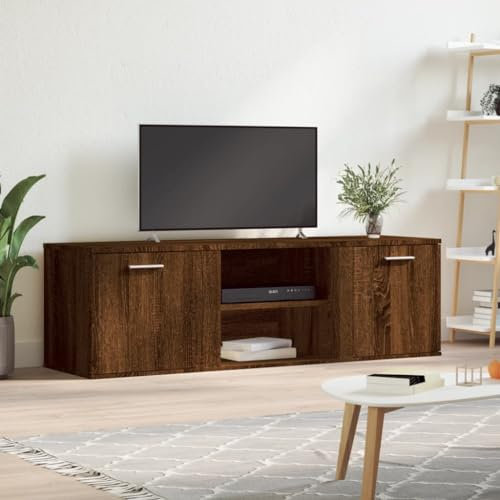 Homgoday TV Schrank Lowboard für Fernseher Fernsehtisch Fernsehschrank TV Unterschrank TV Möbel für Wohnzimmer und Schlafzimmer Braun Eichen-Optik 120x34x37 cm Holzwerkstoff