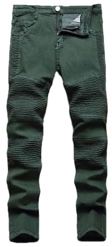 Echinodon Boys Motorcycle Jeans Kids Motorbike Denim Pants Skinny Stretch Jeans Trousers Green 14